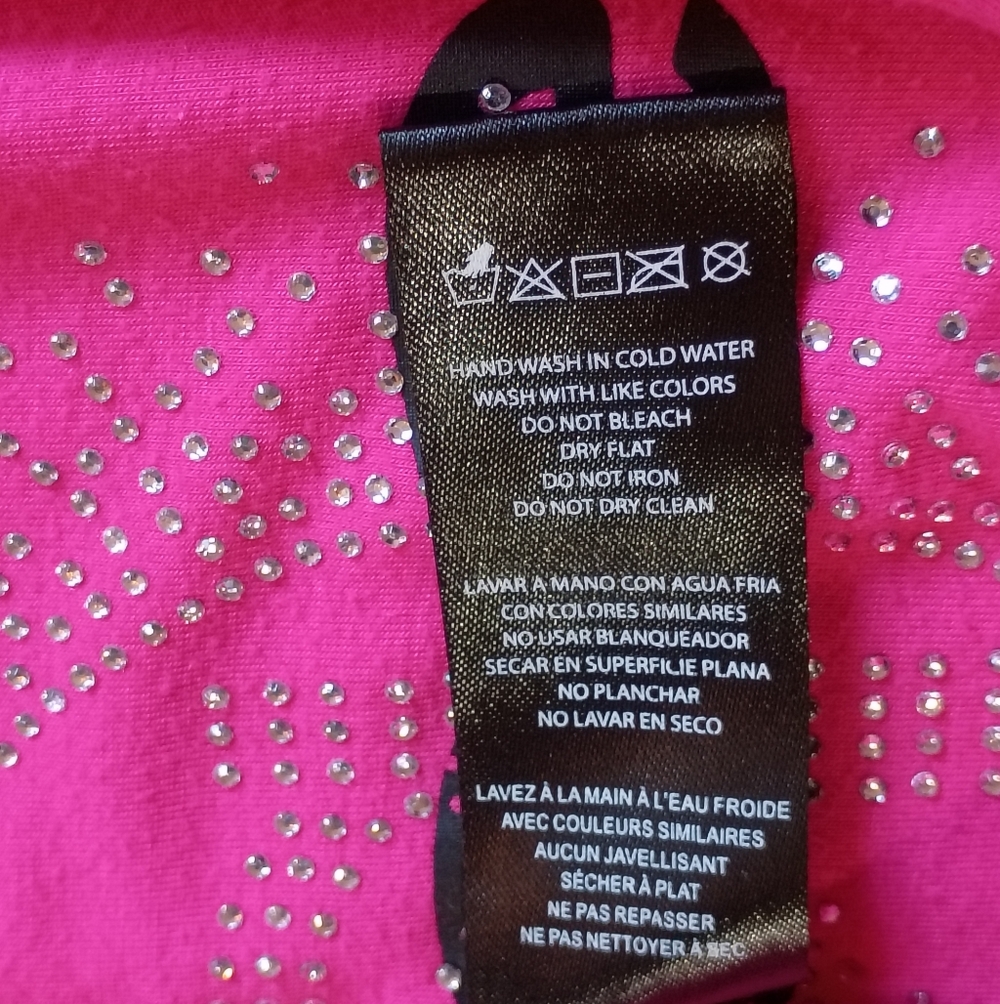 bebe Neon Pink Short Sleeve Tee with Rhinestone Logo - Picture 2 of 7